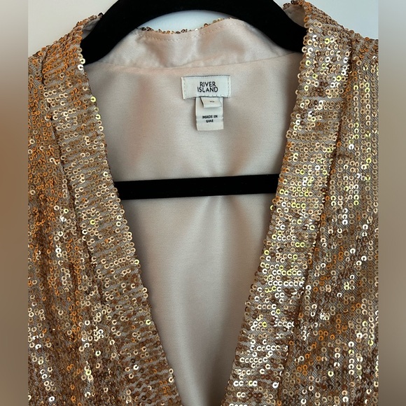 River Island gold sequin tie front dress US 6 - Picture 4 of 4